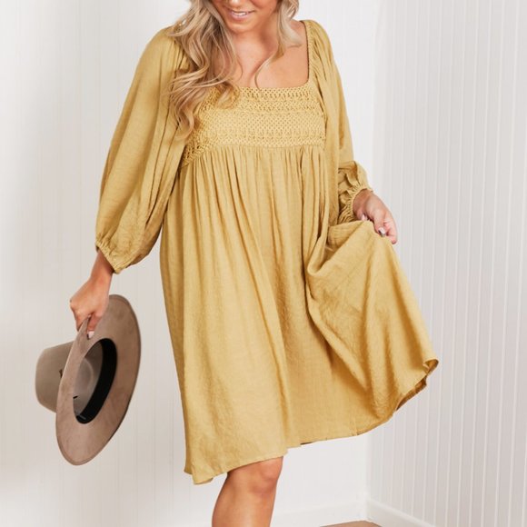 GeeGee Angel of Mine Full Size Crochet Yoke Mini Dress - Picture 4 of 6